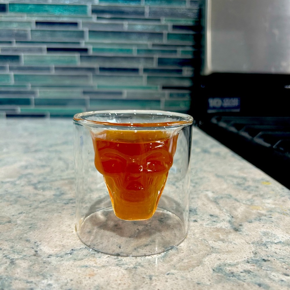 Skull tumbler and shot glass.